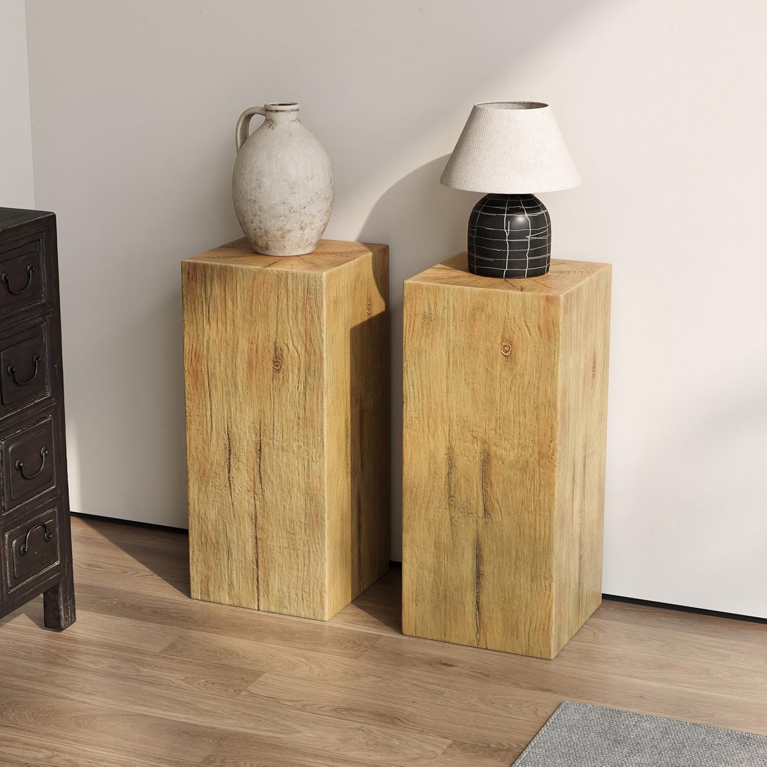 kevinplus H33.75'' Square Side Table End Table for Living Room, Modern Farmhouse Countryside Style, MGO Material for Indoor & Outdoor, Natural Wood Grain, No Assembly