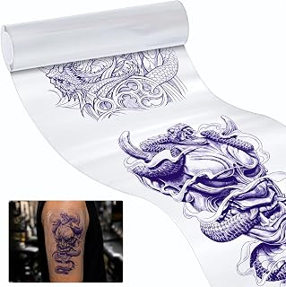 GBK Clear Tattoo Stencil Film Roll with Perforated Tear Points, 208 x 275mm Transparent Transfer Paper for A4 Thermal Printer & A4 Transfer Paper, See-Through for Cover-Up Tattoos, 90 Sheets/Roll