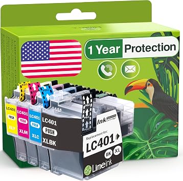 Limeink Compatible Ink Cartridges Replacement for Brother LC401xl Ink Cartridges for Brother Printer LC401 MFC J1010dw LC 401 mfc j1170dw 401xl bk Black 4pk