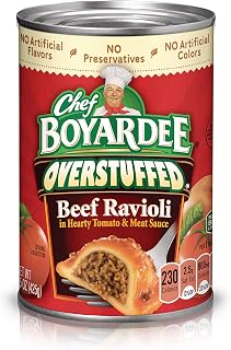 Chef Boyardee Overstuffed Beef Ravioli 15oz Cans, 12 Pack - Quick Real Beef Pasta in Rich Tomato Sauce
