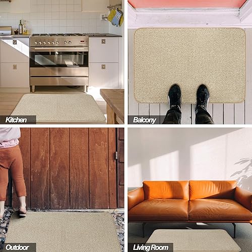 Vista 8 de ITSOFT Alfombra de poliéster antideslizante para puertas de interior y exterior, súper absorbente y lavable a máquina Beige