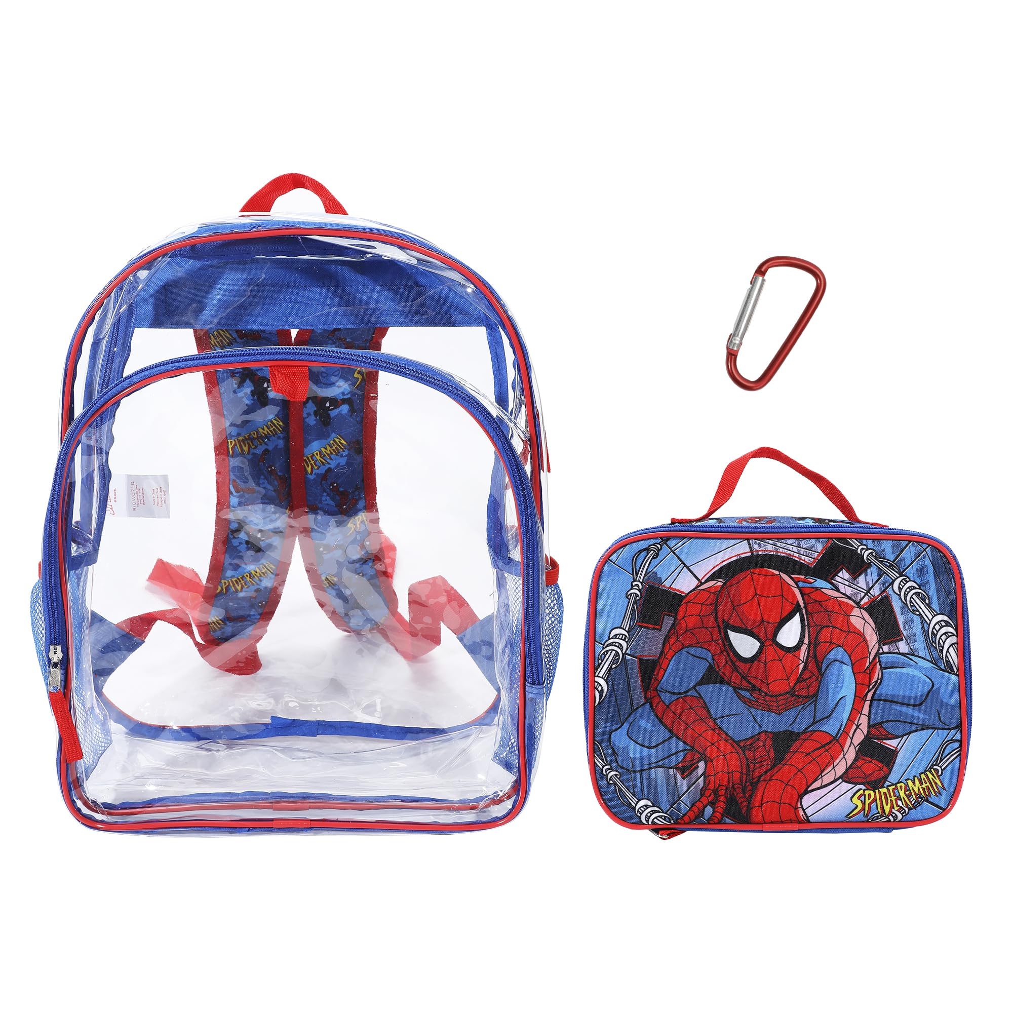 Bioworld Spider-Man Classic 2-Piece 16" Kids Clear Backpack & Lunch Box Set For School And Travel