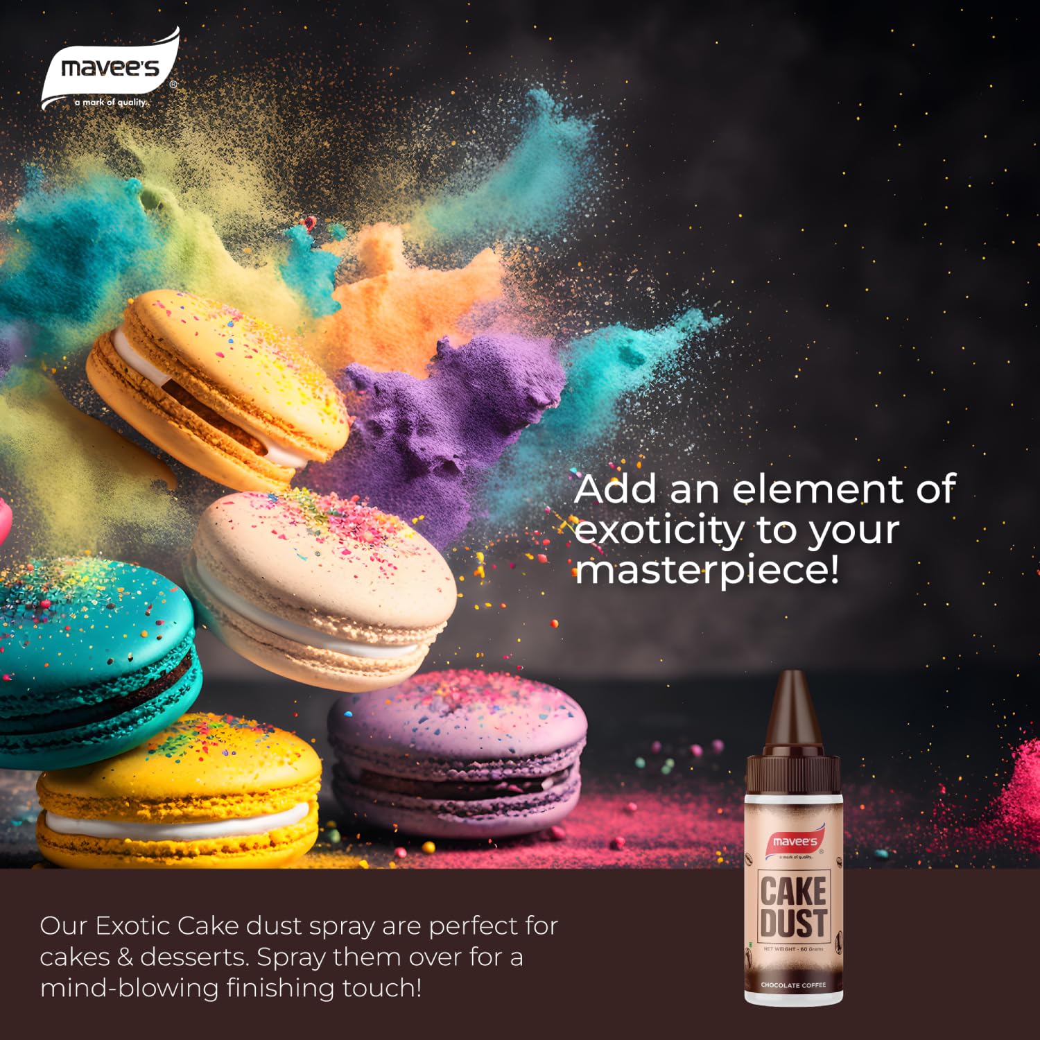 Cake Dust Bottle - Chocolate Coffee, Premium Colour Spray Decor Solutions, 60gm - Image 3 thumbnail