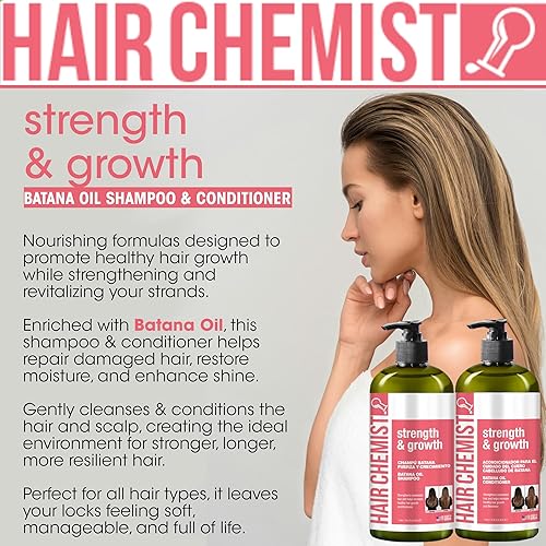 Miniatura 4 de Hair Chemist Strength & Growth Batana Oil - Juego de champú y acondicionador de 33.8 onzas y aceite para el cabello 7.1 onzas (juego de 3 piezas)