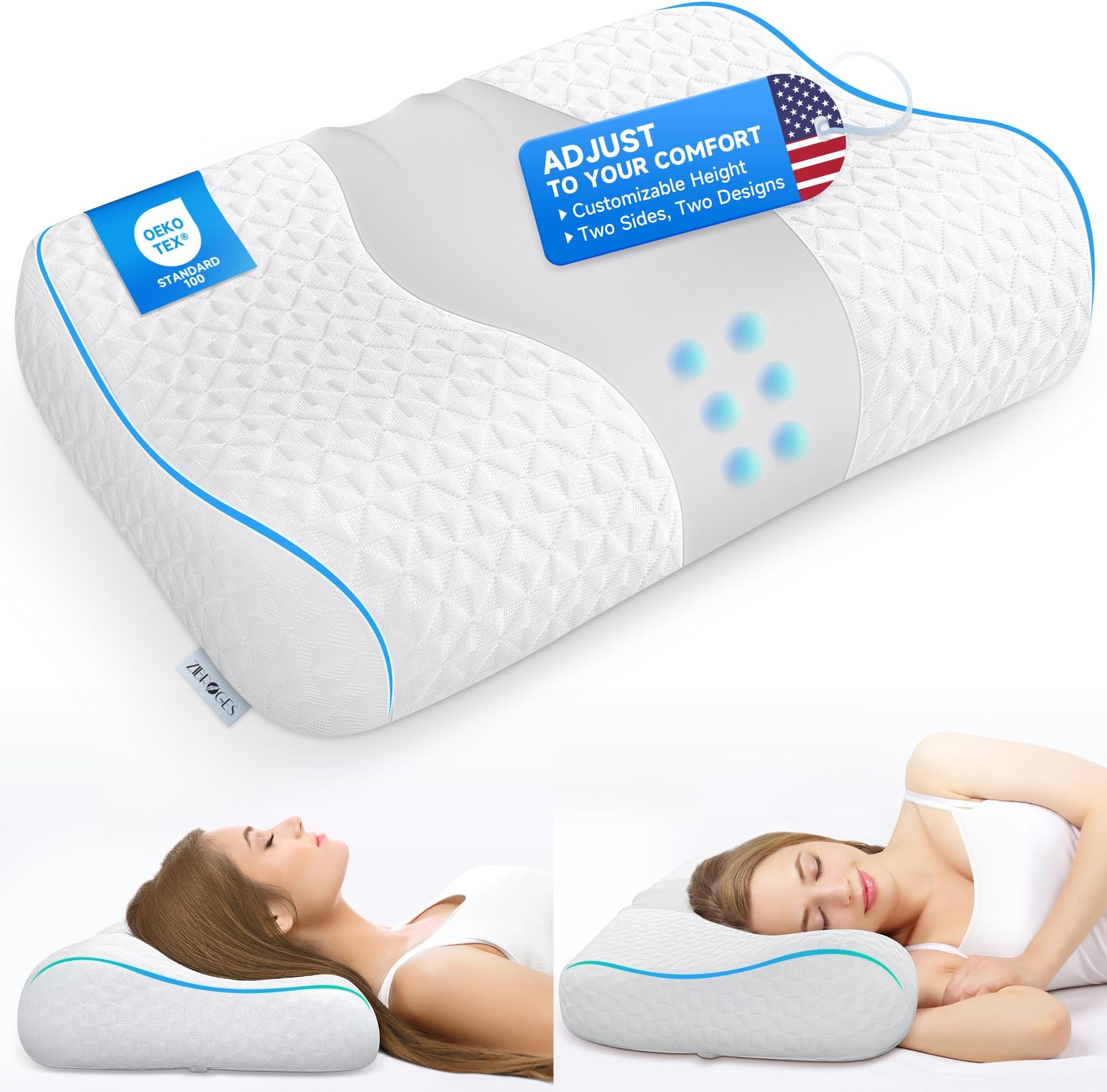 Premium Ergonomic Cervical Pillows: Adjustable Memory Foam for Neck & Shoulder Pain Relief - Orthopedic Contour Support, Cooling Comfort for Side/Back Sleepers & Adults