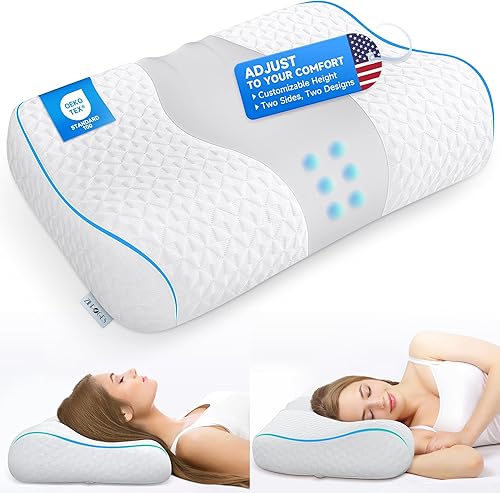 Miniatura 8 de Almohada de espuma viscoelástica tipo sándwich para dormir, almohadas ergonómicas de enfriamiento cervical tamaño Queen, almohada de contorno