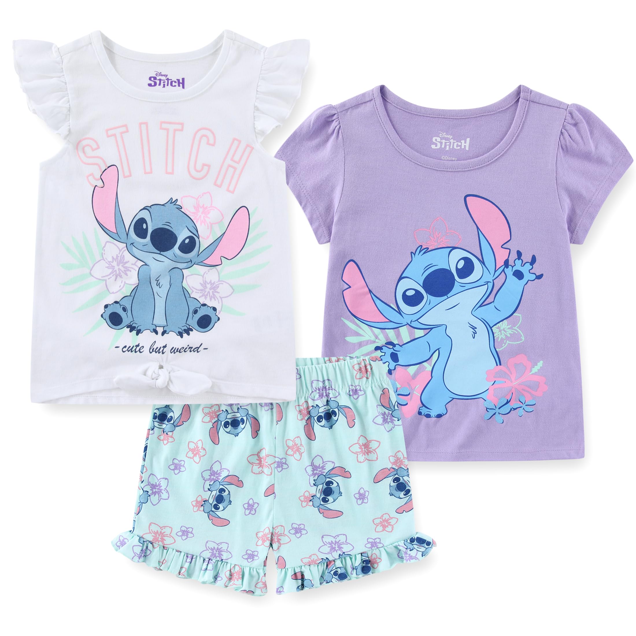 Disney Lilo & Stitch Girls 3 Piece T-Shirt Tank Top and Shorts Set for Big Kids