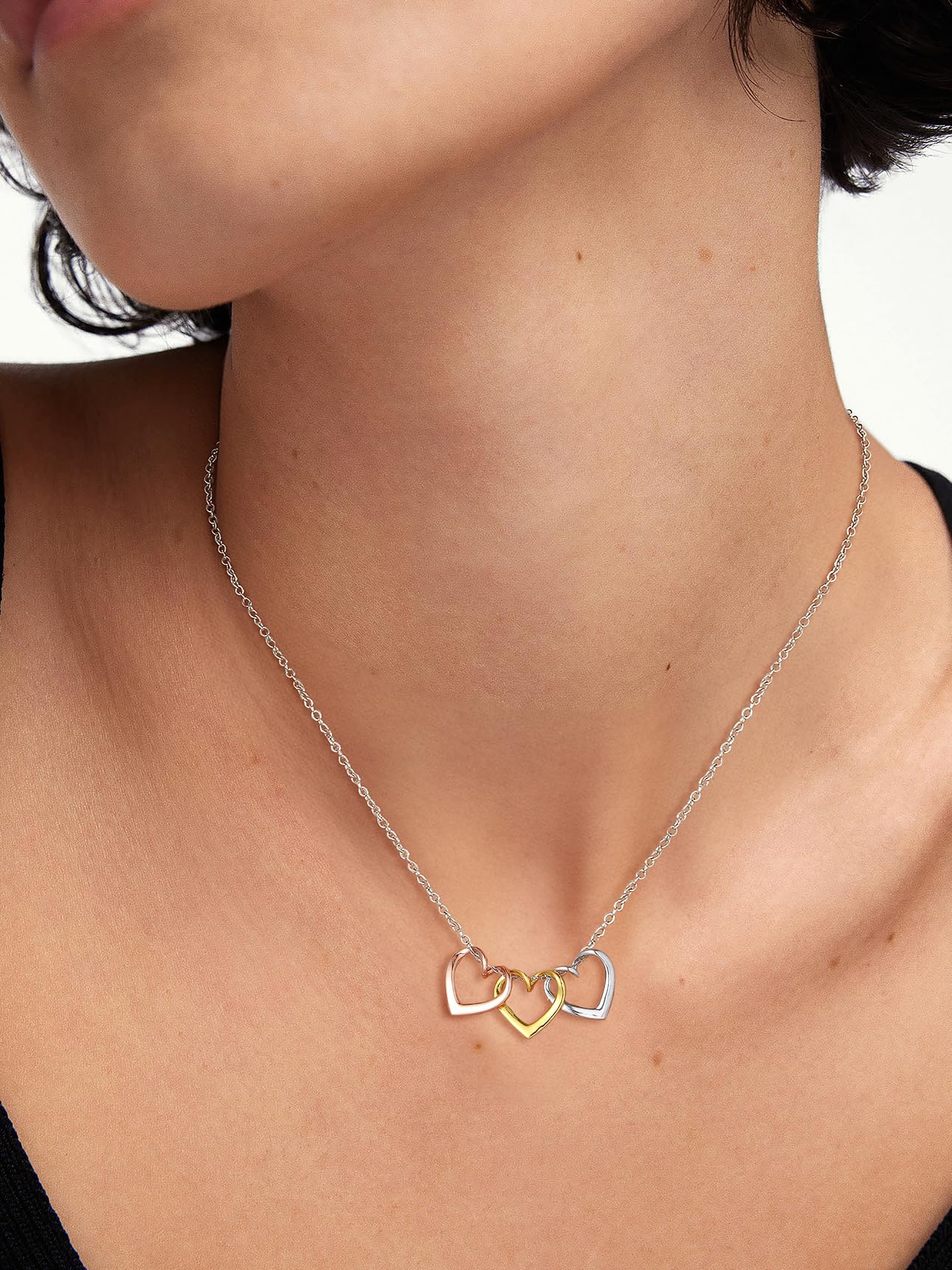 Suplight Collar Mujer Plata de Ley 925 Colgante con 1/2/3 Corazones Collar Amor Eterno Plata/Oro/Oro Rosa Cadena 40cm+5cm