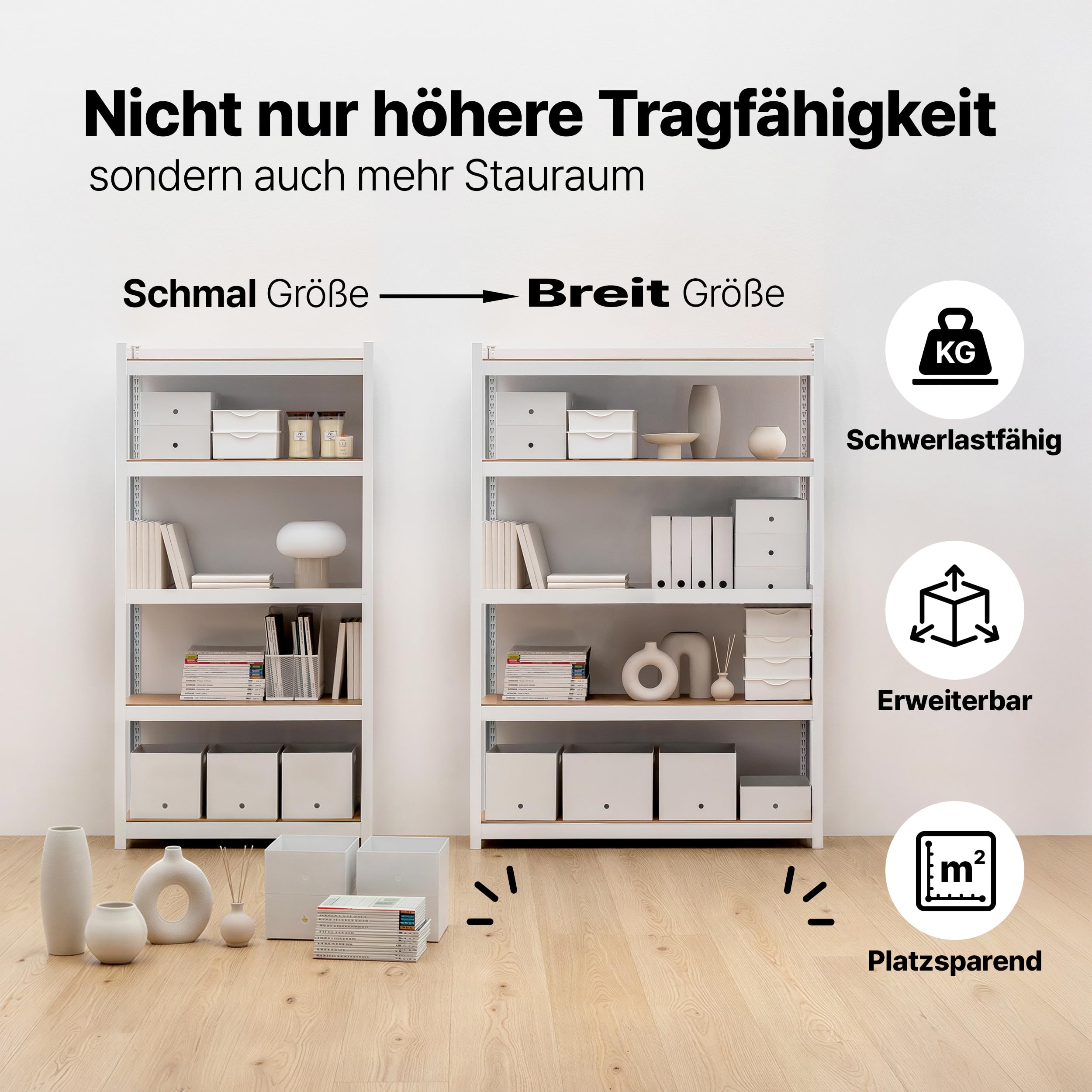 HOMEDANT House Premium-Lift-Beam Schwerlastregal Kellerregal Lagerregal Haushaltsregal Küchenregal Garagenregal 40 x 120 x 180cm Regal mit Laminat-MDF-Böden verstellbare Ablagen Weiß