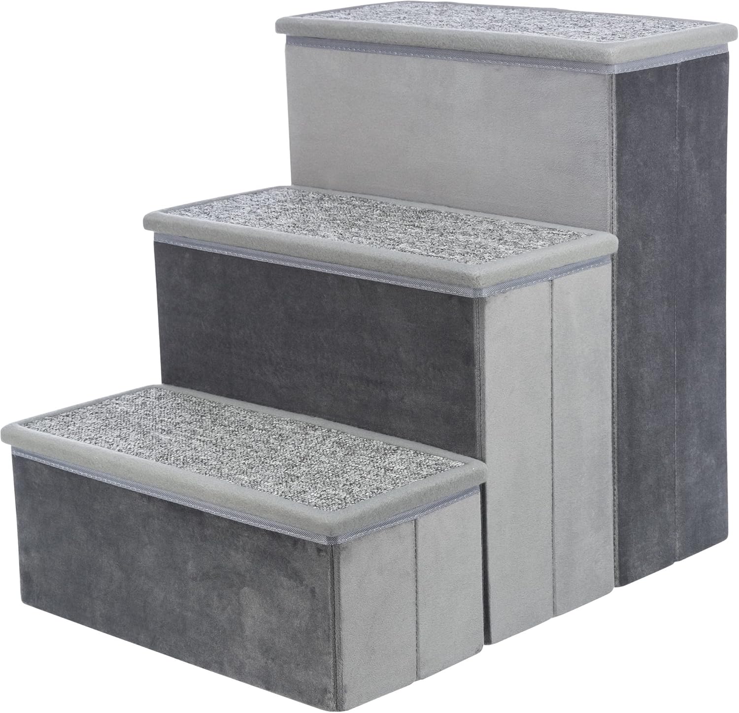 Trixie Velour 3-Step Pet Stairs with Storage, Collapsible, Storage Compartments for Pet Toys,Gray