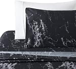 Marina Decoration Home Decor Bedding Bedroom Bedsheet Soft Silky Deep Pocket Rayon from Bamboo All Season 4 Pieces Printed Sheet Set with 2 Pillowcases, Modern Black Marble Pattern Twin/Single Size