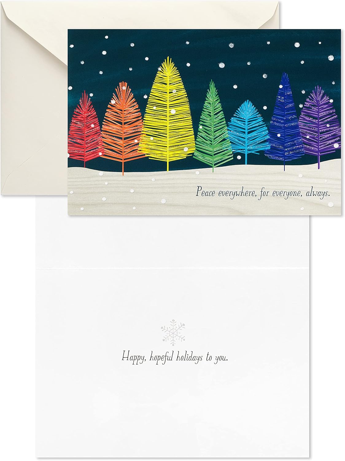 Hallmark Boxed Christmas, Rainbow Trees (16 Cards and 17 Envelopes)