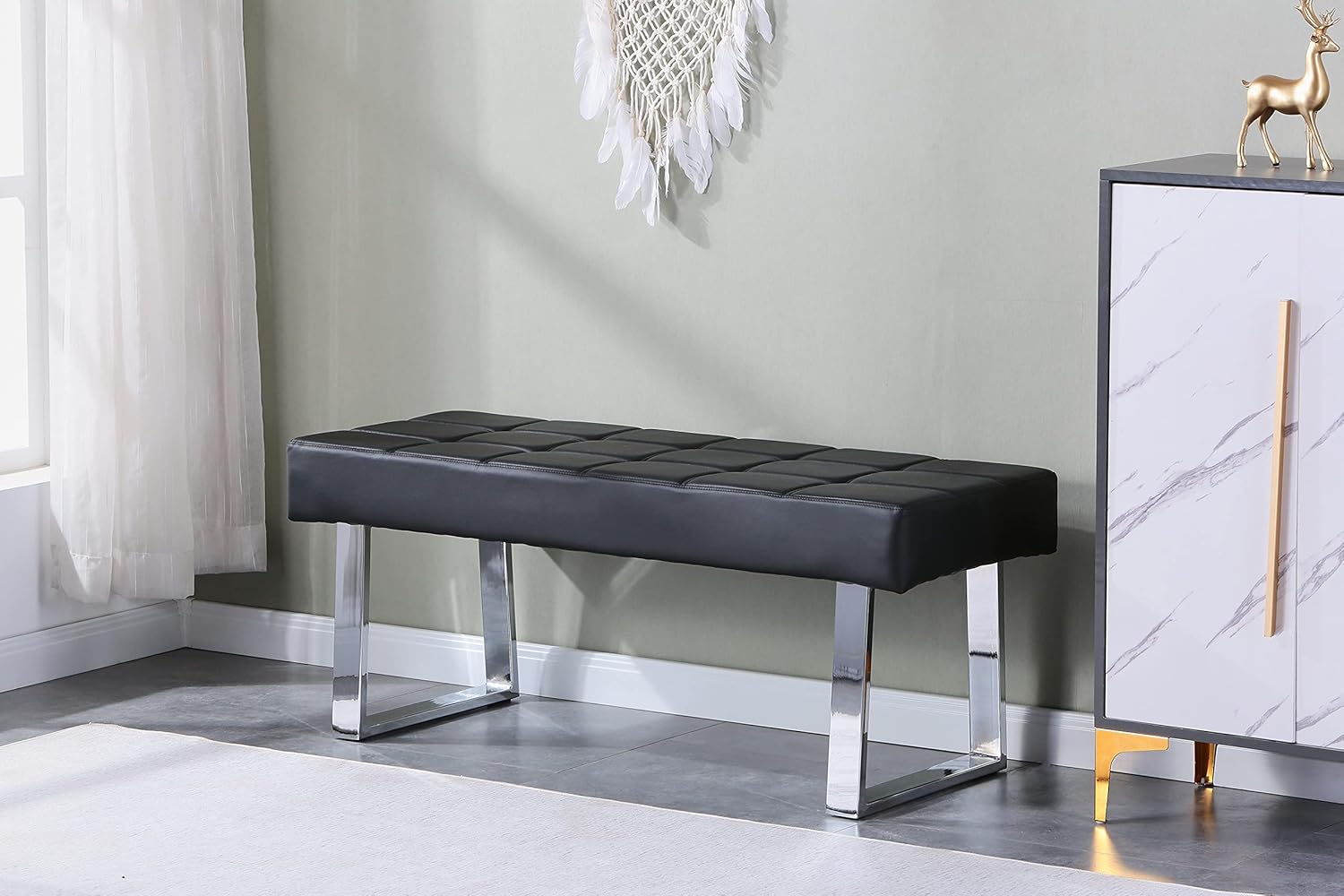 Joanwocth 48.43" Faux Leather Steel Ottomans Bench Seat, Upholstered Bedroom Benches