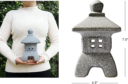 Miniatura 6 de OwMell Farol de pagoda de estilo japonés en miniatura para jardín, interior y exterior, estatua Zen Garden Decor Pagoda de arcilla de 7.5 pulgadas