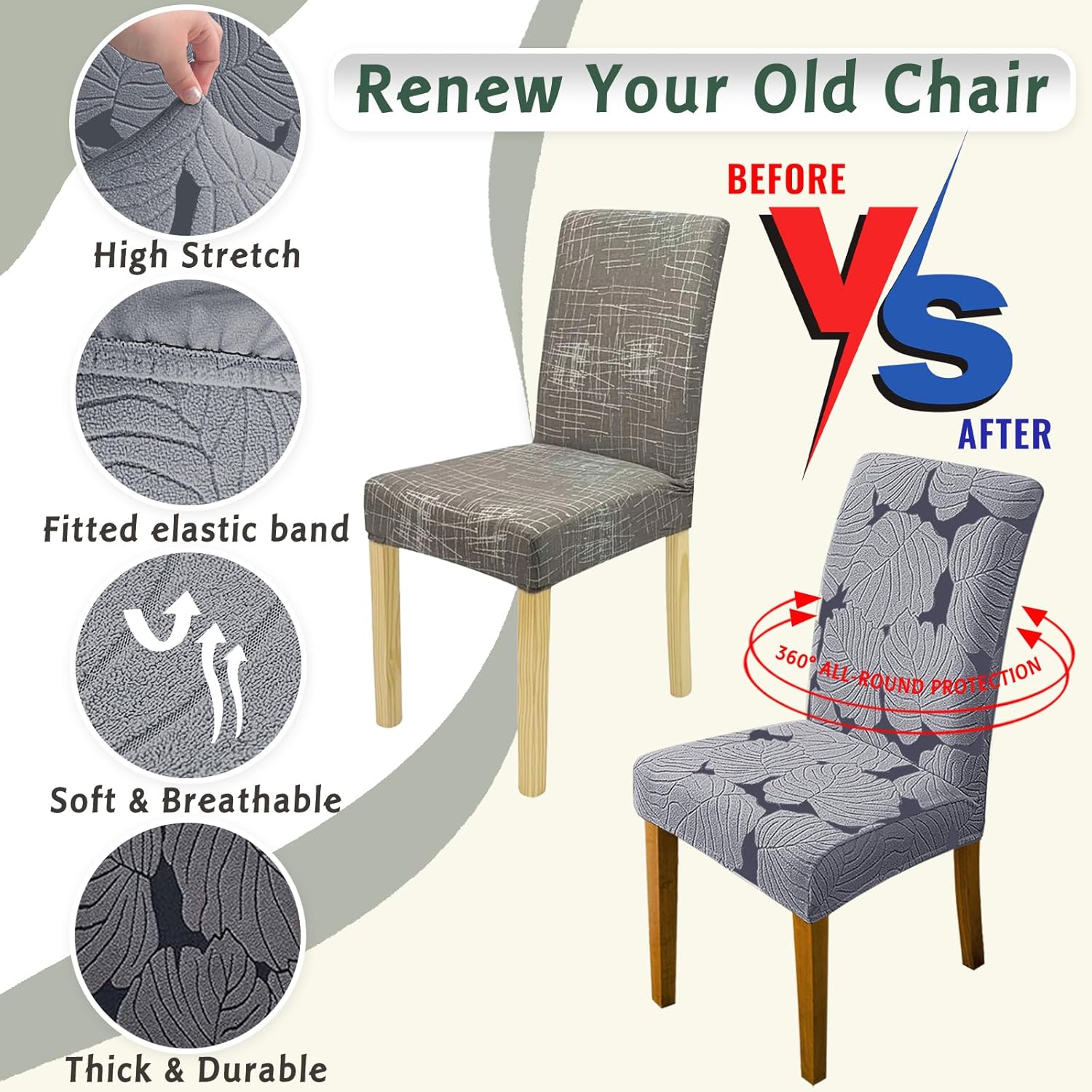 Dining Room Chair Covers Set of 6 Stretch Spandex Kitchen Chair Protector Slipcover Removable Washable Dining Chair Covers for Home, Party, Ceremony, Banquet (Dark Grey)