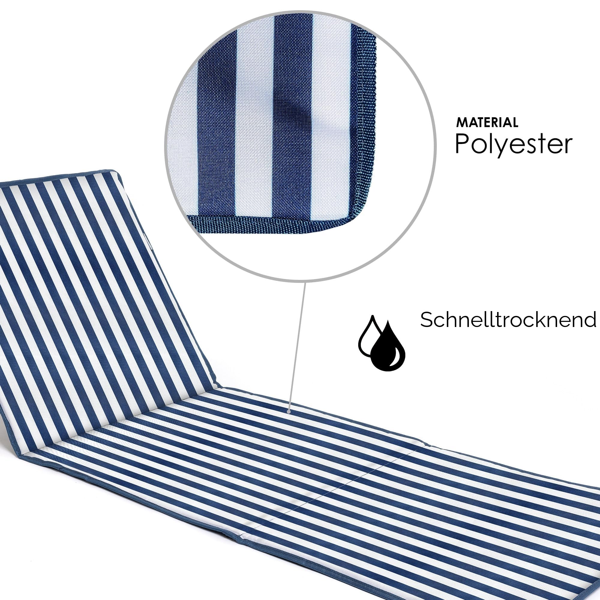 just be... Strandmatte mit Rückenlehne klappbar – leichte, gepolsterte Strandliege faltbar mit Reißverschlusstasche & Schultergurt – ideal für Camping & Strand | Blau gestreift