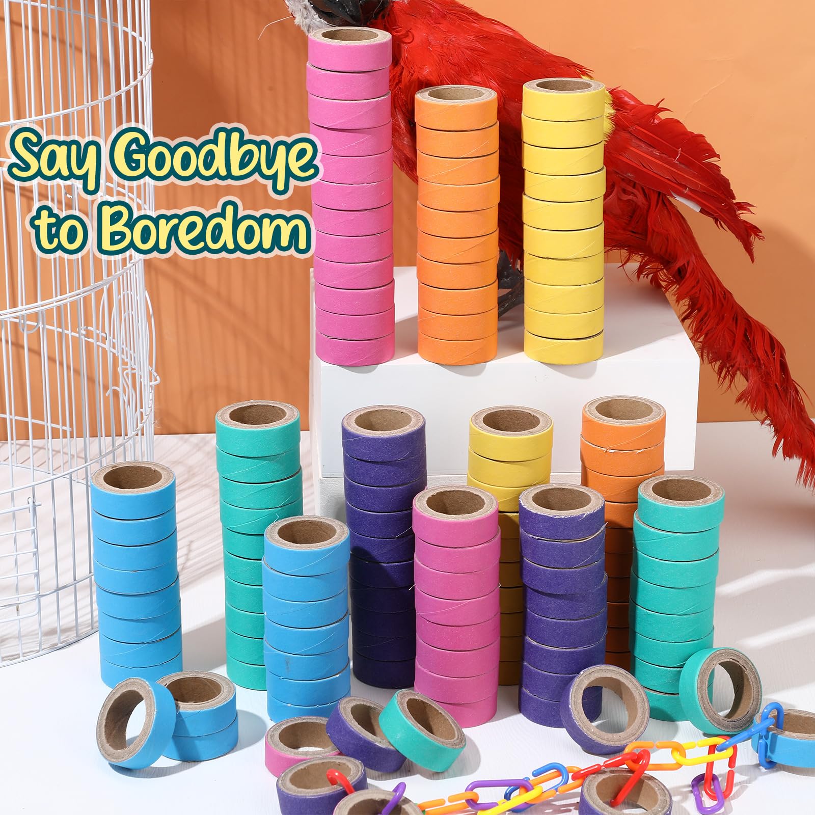 Skyygemm 180 Stück 4,7 cm fetthaltige Bagels Vogelspielzeug für Papageien, Pappvogel zum Kauen, Zerkleinern, Futtersuche, Spielfuß, Holzpapageienspielzeug für mittelgroße und große Aras, Kakadus