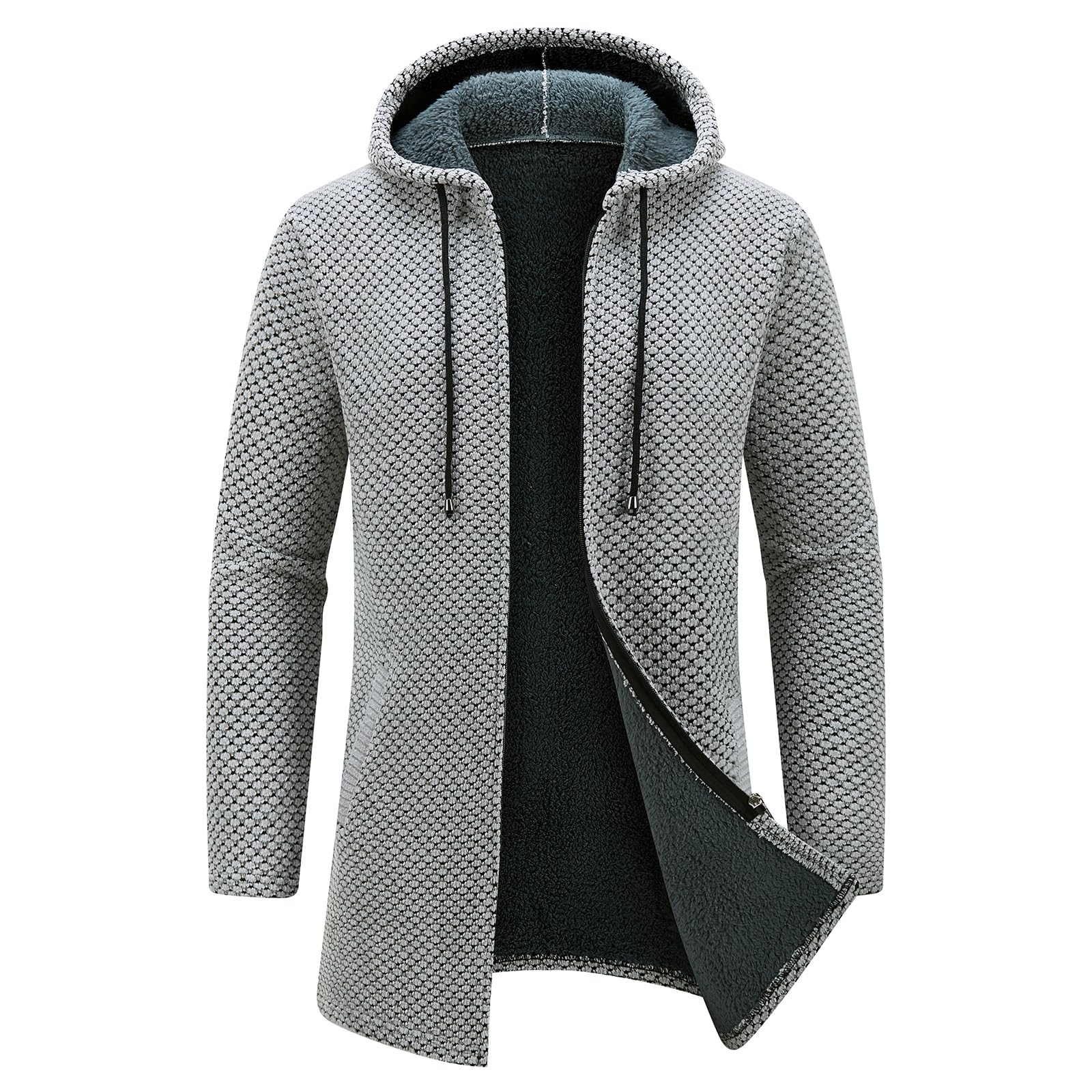 KUDORO Strickjacke Herren Cardigan Lang Trachtenjacke Kapuze mit Kapuze