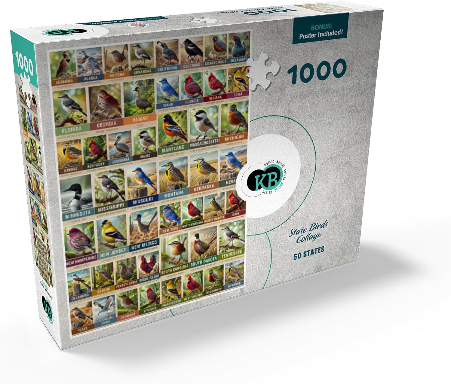 MyPuzzle State Birds Series: 50 State Birds Collage, Vol.1 - Premium 1000 Piece Jigsaw Puzzle for Adults