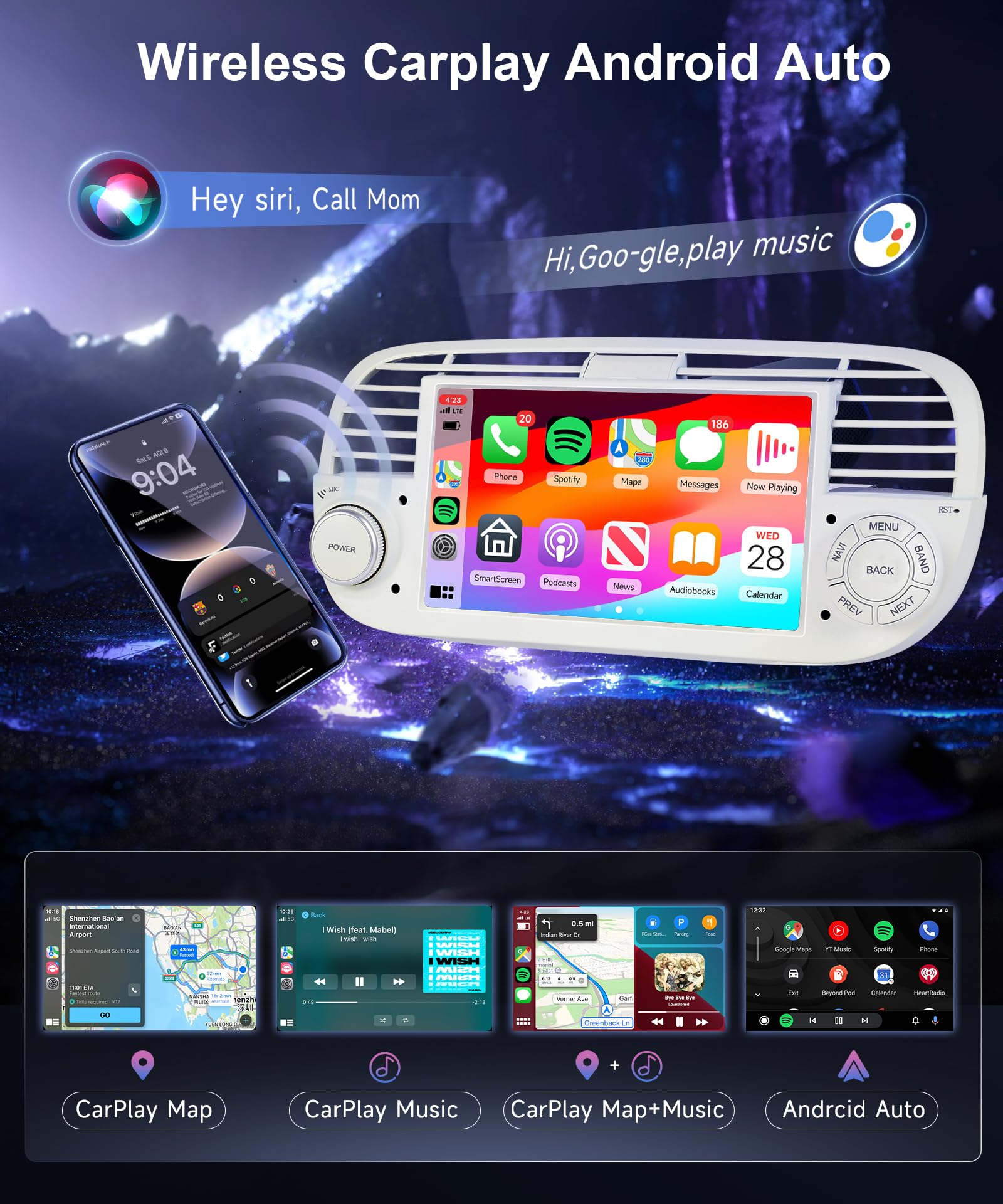 Android 13 Car Stereo for Fiat 500 2007-2015 with Wireless Carplay Android Auto - Image 3
