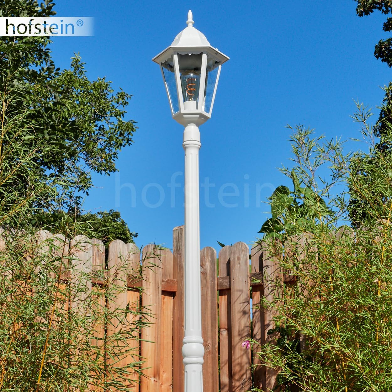 Hong Kong Outdoor Floor Lamp, Outdoor Path Light Made of Metal/Glass in White/Clear, Path Light in Country House, Antique, Retro, Vintage Design, Garden, Outdoor, Patio, Height 206 cm, E27