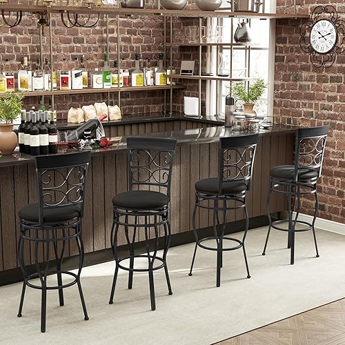 Miniatura 8 de Giantex Juego de 2 taburetes de bar giratorios de 30 pulgadas, taburetes de bar de altura de barra con respaldo, asiento tapizado de piel sintética,