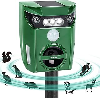 Phosooy Ultrasonic Animal Repeller, Outdoor Waterproof Solar Animal Deterrent Repellent with Motion Sensor & LED Flashing ...