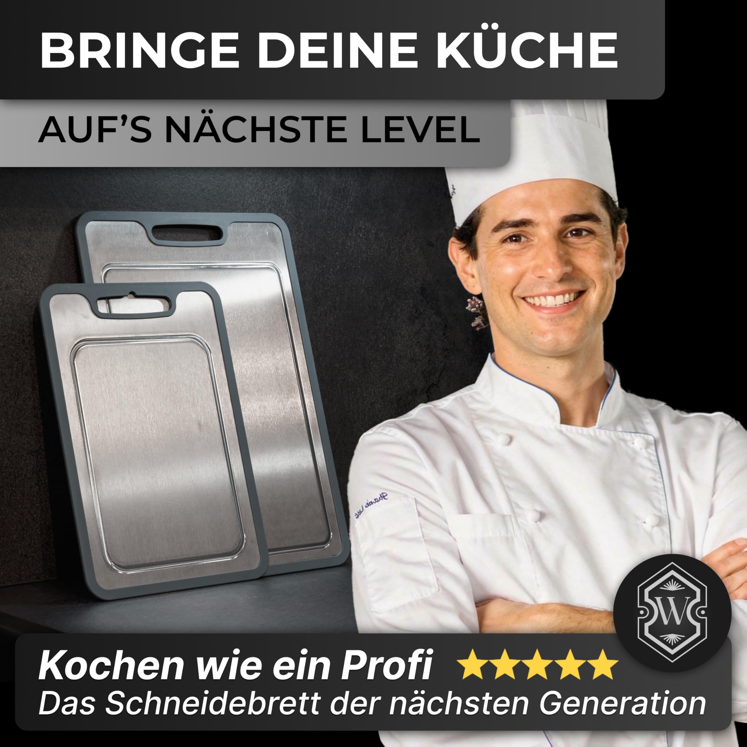 Titan Schneidebrett SET (2 Stück) – 100% Titan, rutschfeste Silikonkante, antibakteriell, kein Mikroplastik - Lebensmittelechte Küchenbretter 36 × 25cm & 29 × 20cm – Langlebig & hygienisch