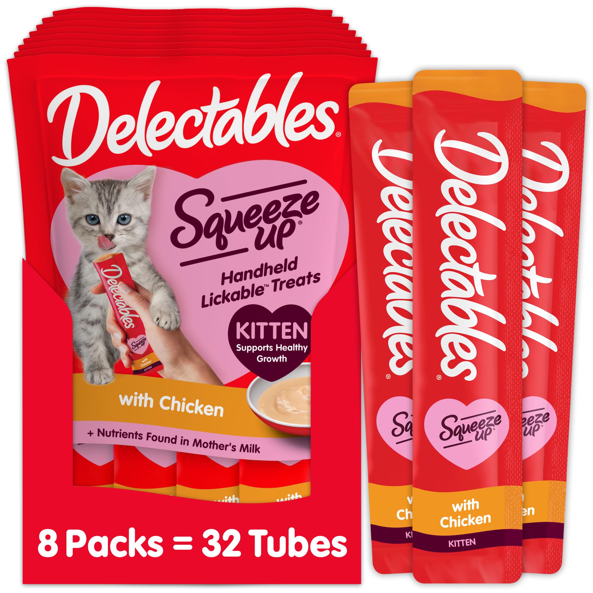 Delectables Squeeze Up Kitten Creamy Squeezable Puree, Lickable Wet Cat Treats, Grain Free, No Added Fillers, No by-Products, No Added Preservatives,