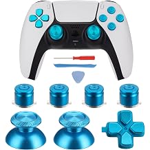 Metal ABXY Buttons Dpad Thumbsticks for PS5 Controller, Metal Aluminum Action Buttons & Dpad & Analog Stick Replacement Kit for PS5 Controller Metal Blue