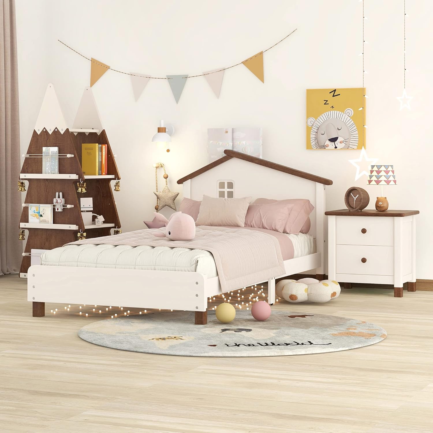 3-Pieces Bedroom Sets Twin Size House Bed with Nightstand and Rotating Storage Shelf,Solid Wood Bedroom Set (Nightstand) (3 Pieces+Full Size) (3 Pieces+Twin Size)