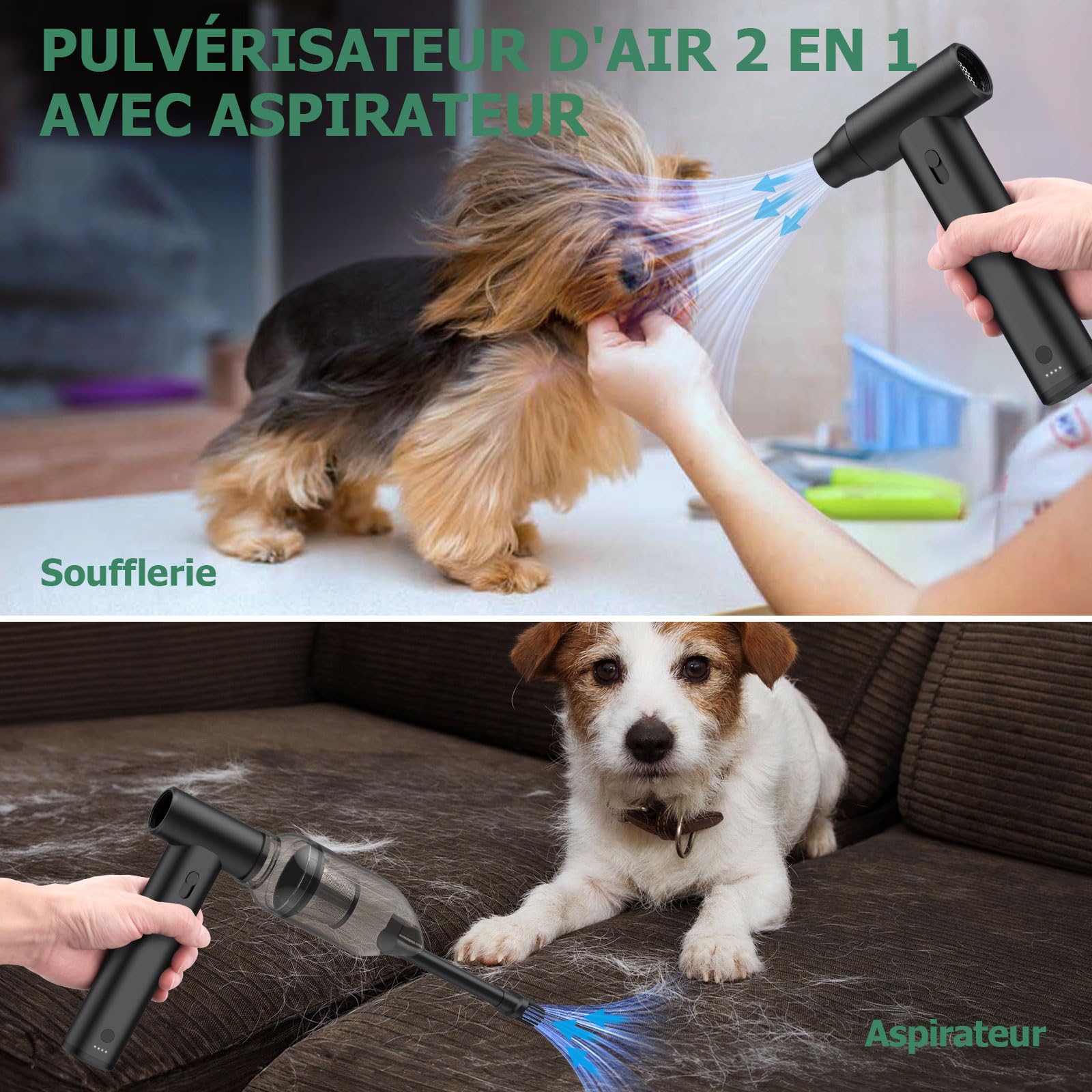 JiGiU Souffleur Air Comprimé 2 en 1 Mini Aspirateur de Voiture sans Fil Portable, 125000 TR/Min, Souffleur Électrique pour PC, 8000mAh Rechargeable avec 4 Buses pour Voiture, Maison et Bureau