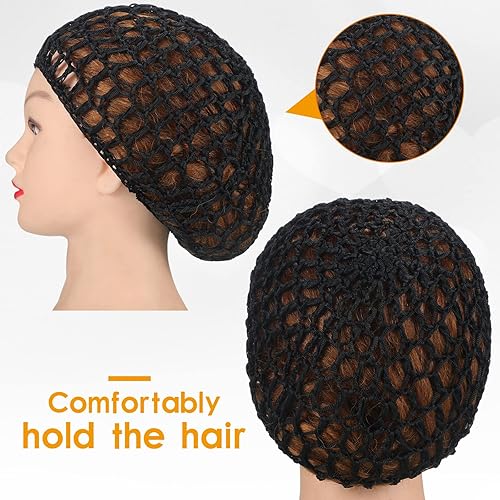 Miniatura 70 de Geyoga 4 piezas de malla de ganchillo para el pelo de rayón tejido de red gruesa y corta para mujer, adorno para dormir, Negro - Negro