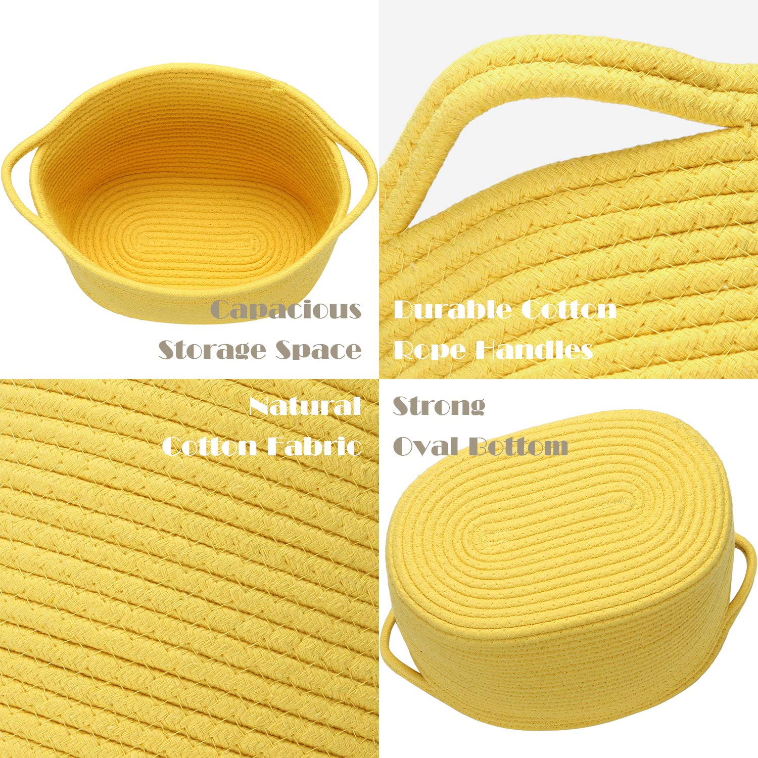Sea Team Oval Cotton Rope Woven Storage Basket with Handles, Diaper Caddy, Nursery Nappies Organizer, Baby Shower Basket for Kid's Room, 14.2 x 9 x 11.4 Inches (Medium Size, Yellow)