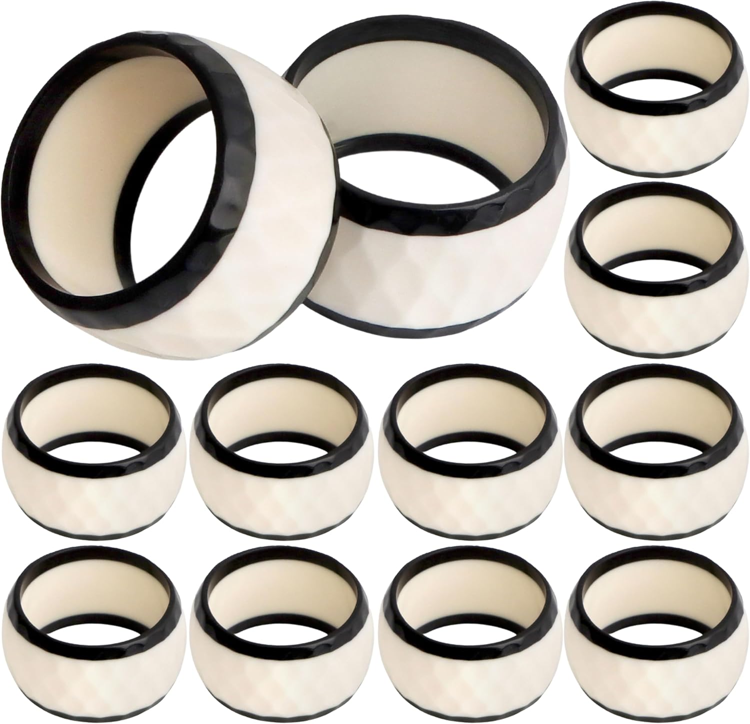 Epoxy Resin Napkin Rings Set of 12 - Elegant for Dinner Parties, Large Gatherings, Special Events & Dining Table Décor| Durable Napkin Rings, Easy to Clean (Black White) - CLEENTABLE