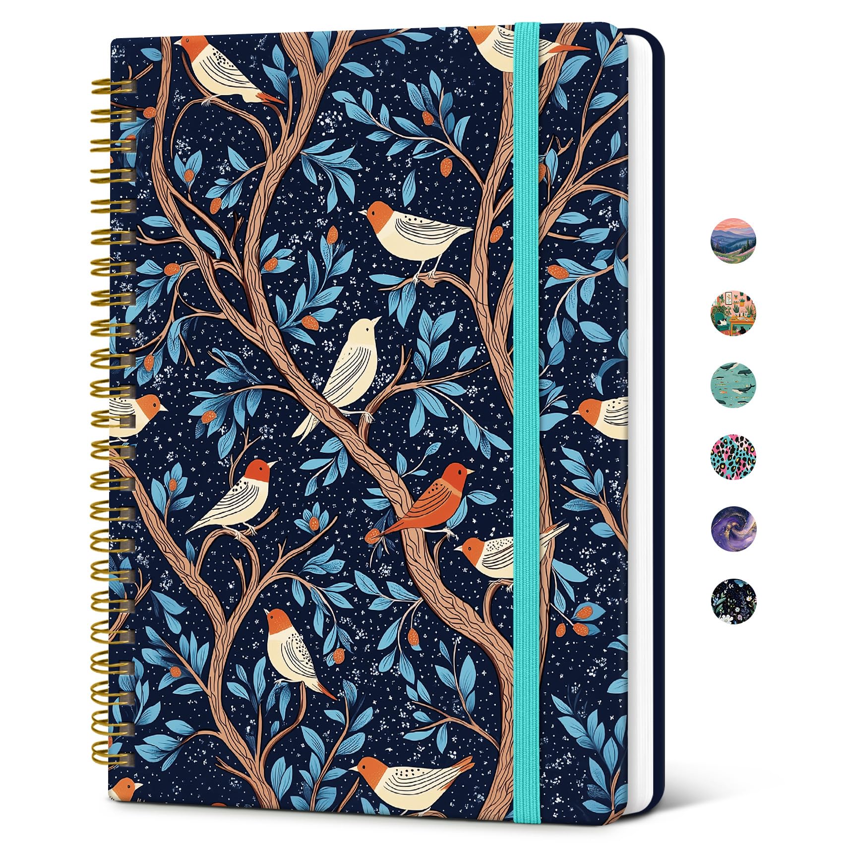 Taja Pretty Journal for Women, A5 Spiral Notebook, Hardcover College Ruled Journal, Notebook for Work, Journaling, Note Taking, 140 Pages, Starry Branches