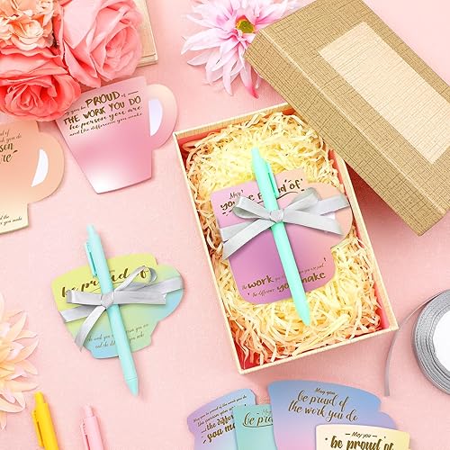 Miniatura 5 de Sinmoe 24 piezas inspiradoras de taza de café con bolígrafo, notas adhesivas de agradecimiento a los empleados, bloc de notas motivacionales, bloc