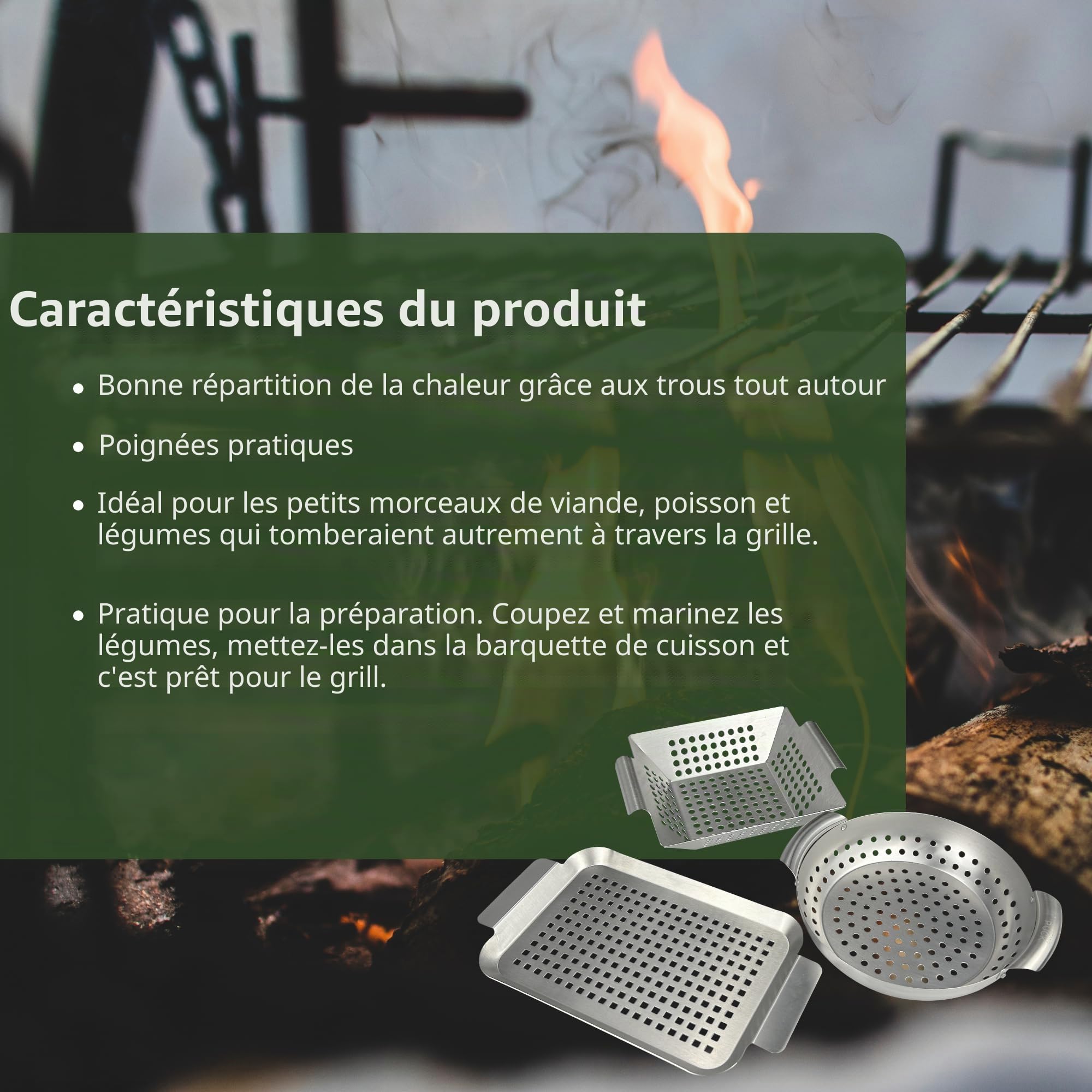 HeRo24 Lot de 3 paniers de barbecue en acier inoxydable