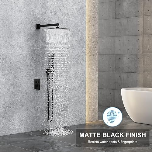 Miniatura 5 de Juego de cabezal de ducha, cabezales de ducha con rociador de mano con lluvia de 10 pulgadas, cabezal de ducha negro mate, montado en la pared de