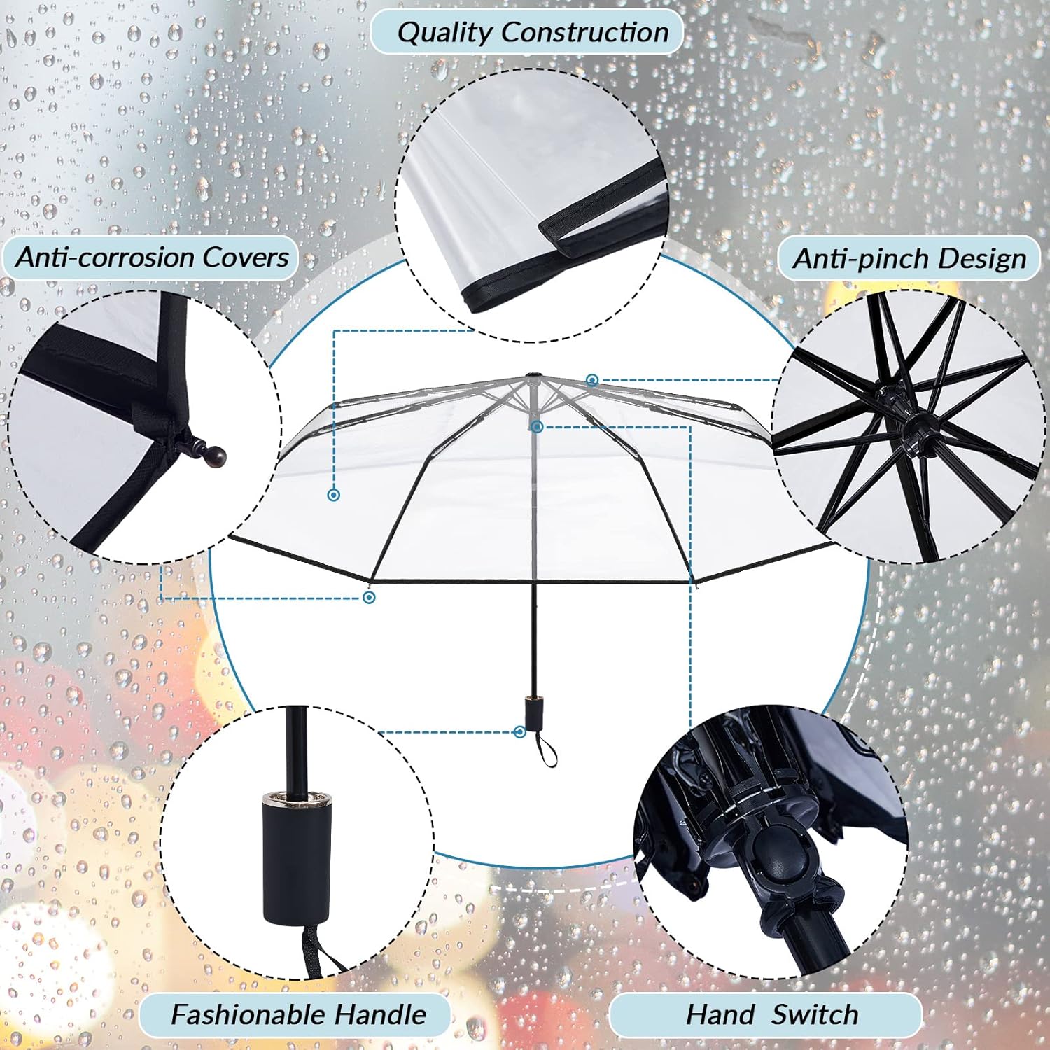 Fabbay 18 Pcs Clear Wedding Umbrellas Bulk Transparent Travel Umbrella Foldable Clear Umbrella Manual Open and Close Compact Folding Umbrella for Wedding Anniversary Christmas Party Favors
