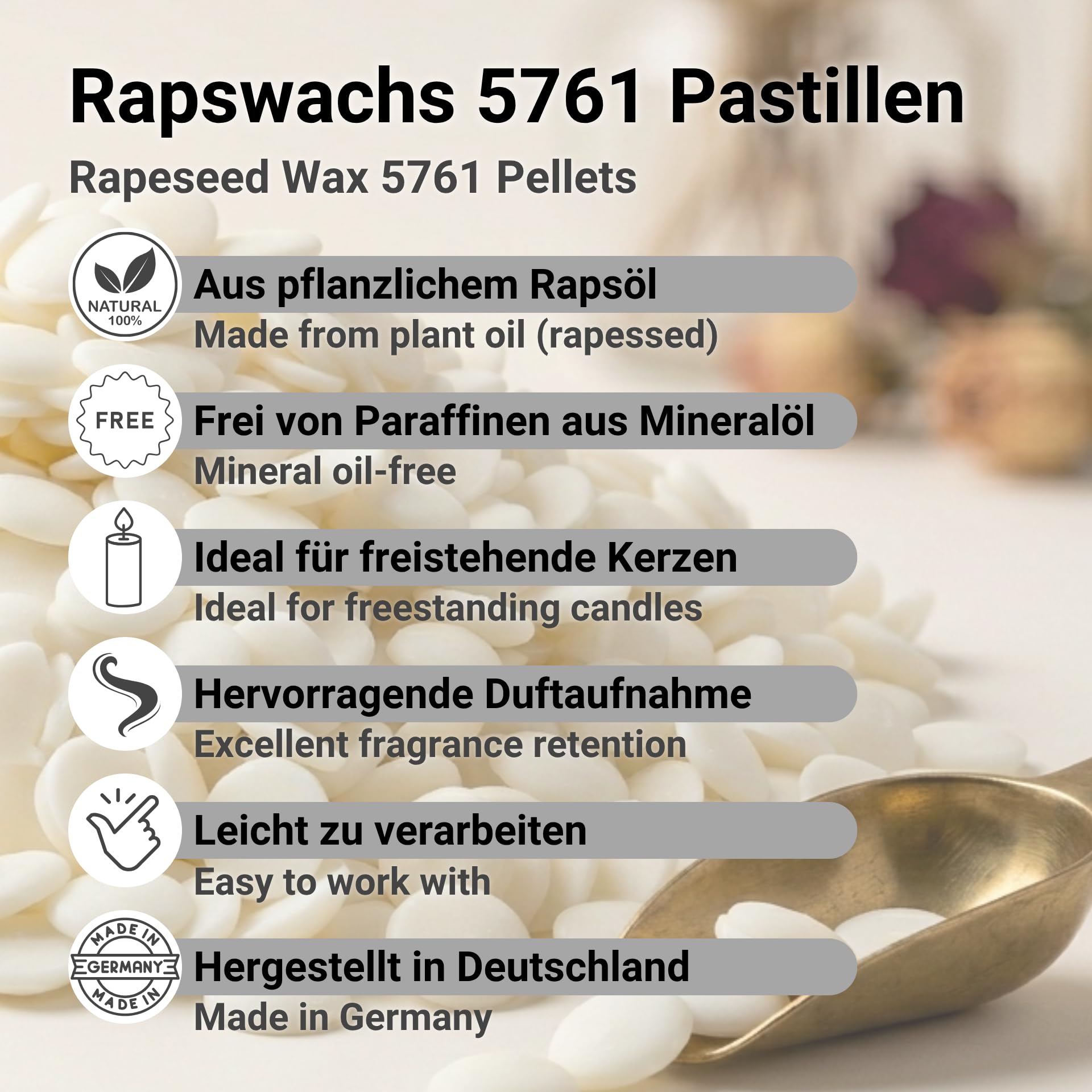 Rapswachs Pastillen 10kg Kerzenwachs 57-61°C Made in Germany