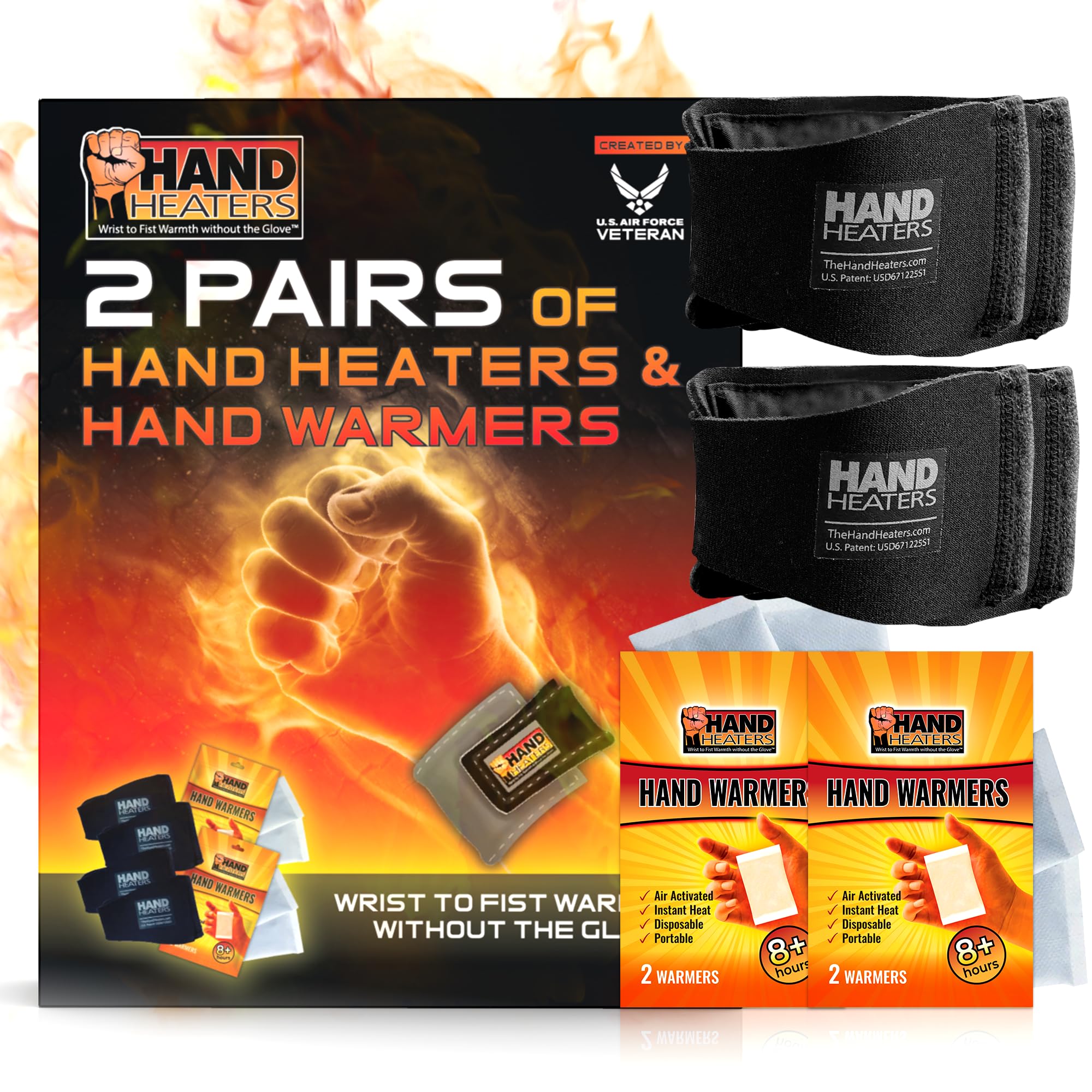 T Built Hand Heaters Wristbands Heated Wrist Wrap 8+ Hours Warmth Hand Heating Pad for Wrist Warmers 2 Pack of Wristbands with 4 Disposable Warmers for Hands and Feet - Winter Essentials