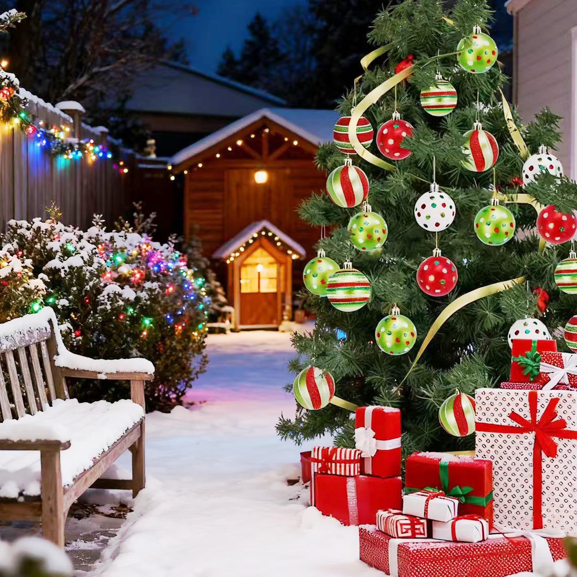 24 Stück Weihnachtsschmuck 6,1 cm – schillernde, bruchsichere Weihnachtsbaumkugeln, reichlich rot/grün/weiß, vorgebundene Weihnachtskugeln, hängende Ornamente für Feiertage, große Bäume
