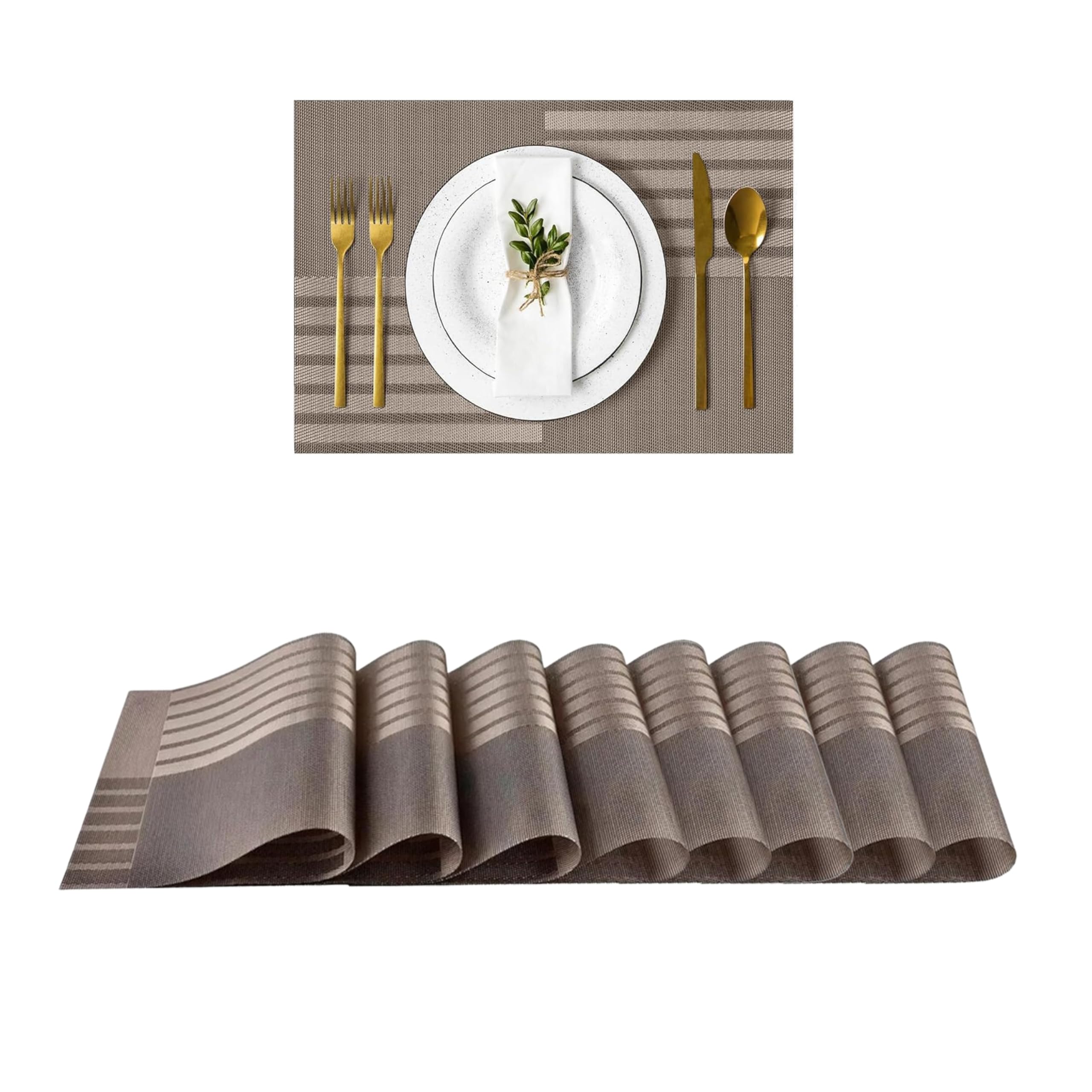 Placemats Dining Table Place Mats | Placemats Table Mat PVC Material | Non-Slip Heat Resistant | Dining Tablemates Washable Anti-Skid | Size 45 x 30cm (8 Pcs Bistre Brown)-image-35