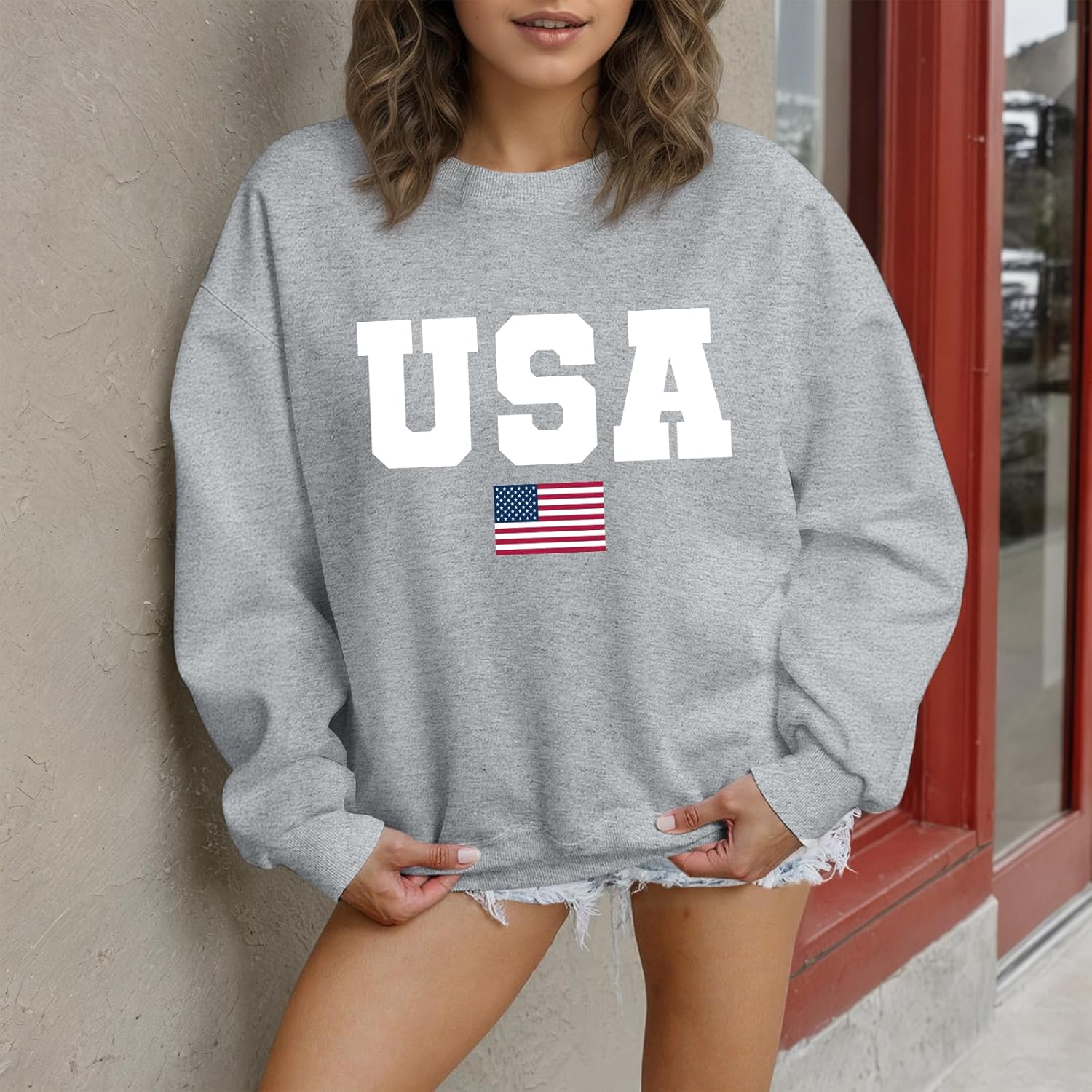 Usa Sweatshirt Women Oversized American Flag Sweater Graphic Hoodies Cotton Pullover Long Sleeve Letter Print Shirt - Image 5
