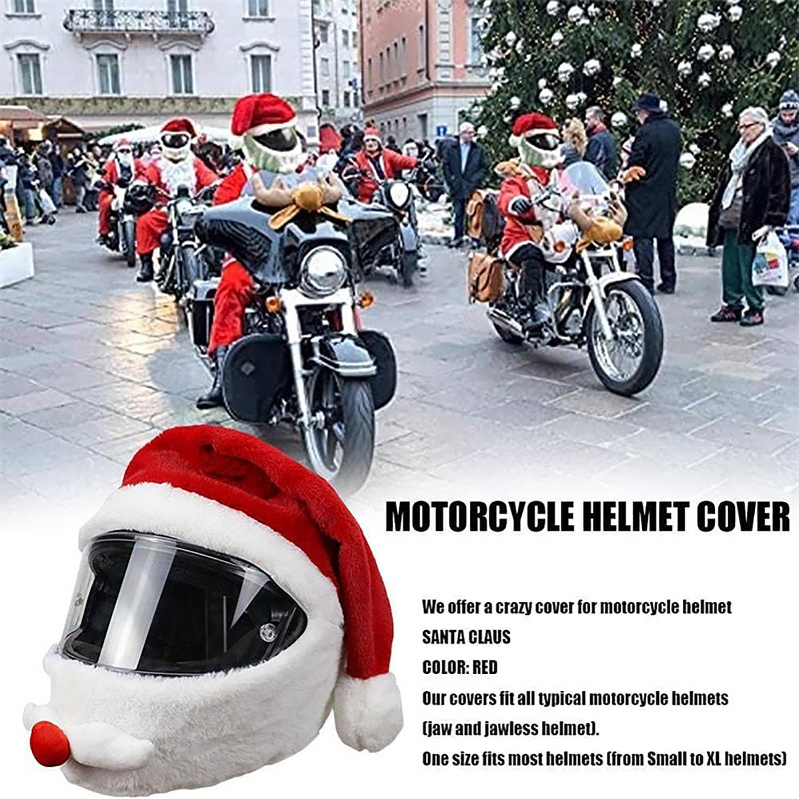 na Kask Motocyklowy - Świąteczne Akcesoria Motocyklowe Do Zabawnych Jazd - Okolicznościowe Nakładki Na Kask Czapka Mikołaja | Dla Jazdy Motocyklem I Rowerem Zimą Dla Kobiet I