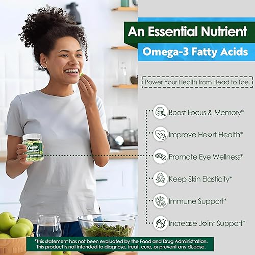 Miniatura 5 de Gomitas veganas Omega 3 + fosfolípidos, astaxantina, vitamina D3, DHA 560 mg y EPA 280 mg, suplemento de algas Omega 3 sin pescado para adultos y