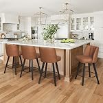 LUE BONA 360-degree Swivel Bar Stools Set of 2, 26" Counter Height Bar Stools with High Back and Wood Legs, Morden Faux Leather Upholstered Barstools, Beige Gray