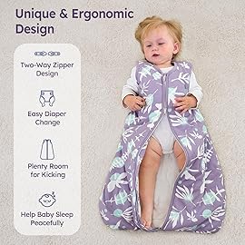 Unnivoll Baby Sleep Sack 18-24 Months TOG 2.5 Winter Baby Wearable Blanket, 100% Cotton Toddler Sleeping Sack with 2-Way Zipper Warm Soft Purple Leaf