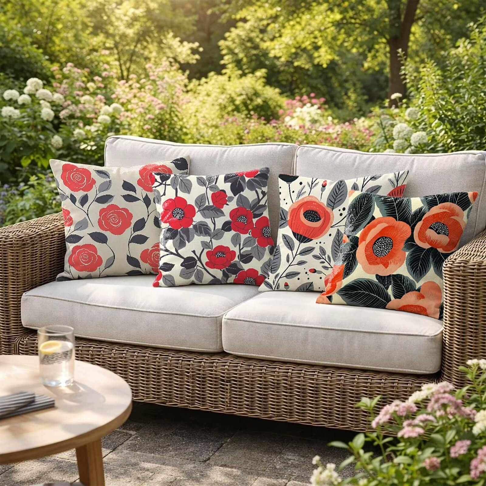 Kissenbezug 55 x 55 4 Pack, Outdoor Sofakissen Bezug Blume Deko Kissenbezug 55 x 55 cm, Doppelseitiger Druck Quadrat Kopfkissenbezug Licht für Schlafzimmer Deko Wohnzimmer Geschenke Model-13172